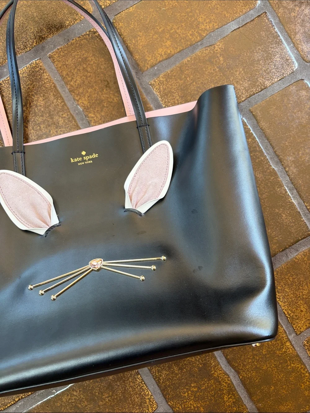 Kate Spade Hop To It Black Leather Bunny Rabbit Tote Bag